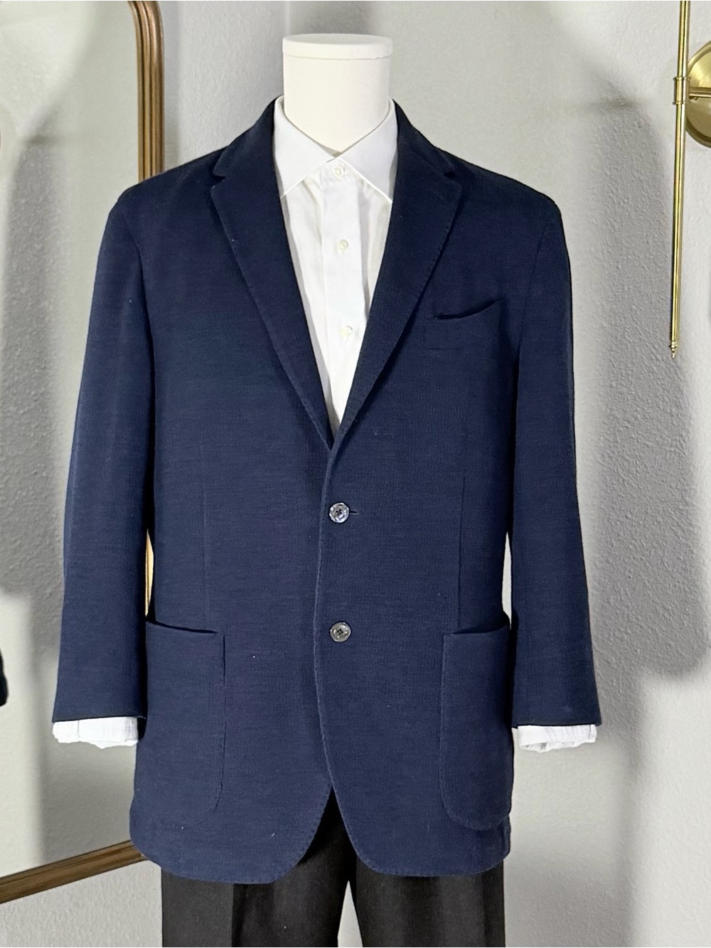 St. Croix Navy Blue 100% Virgin Wool Knit Blazer Jacket IT 56 Made in Italy